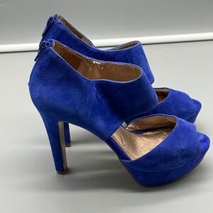 BCBGeneration Helara Royal Blue Suede Platform Peep Toe Heels BG-HELARA 7.5B Y2K